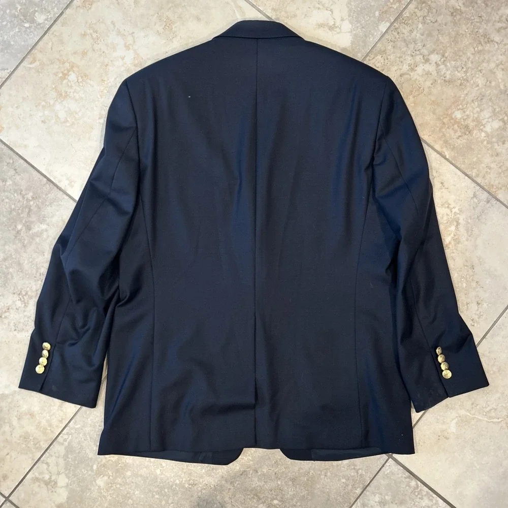 Lauren Ralph Lauren Gold Button Blazer Mens 40S Navy Blue Wool Sport Coat Jacket